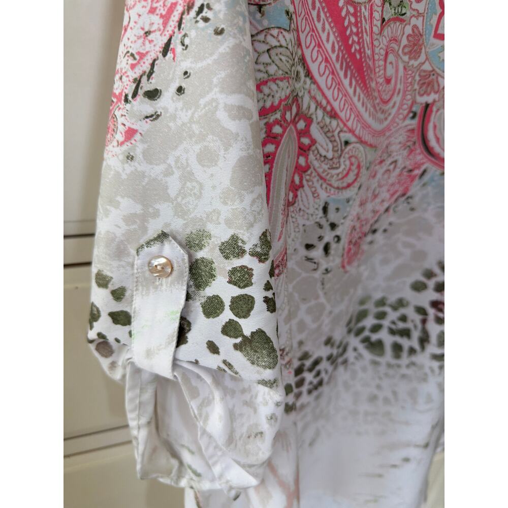 Chico's Floral Blouse Women's Size Large 2 Pink Green Animal Print Sheer Top - Picture 3 of 7